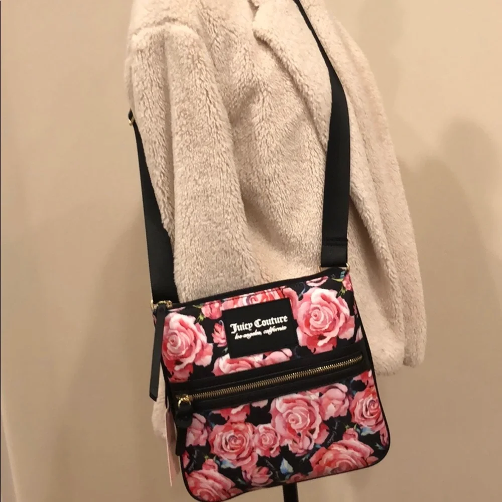 PRICE ⬇️ Juicy Couture Black and Pink Floral Crossbody Bag - Picture 3 of 7